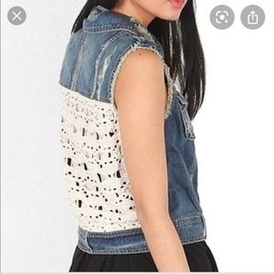 Free People Crochet Denim Vest